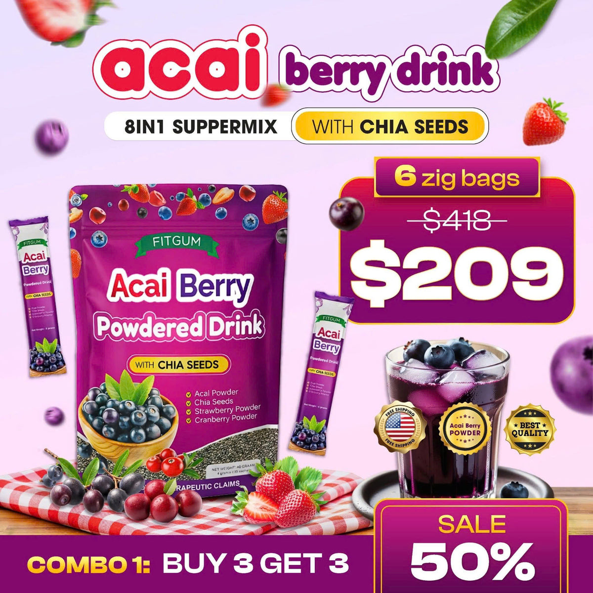 FitGum Acai Berry Combo – Buy 3 Get 3 Free | Natural Weight Management Supplement
