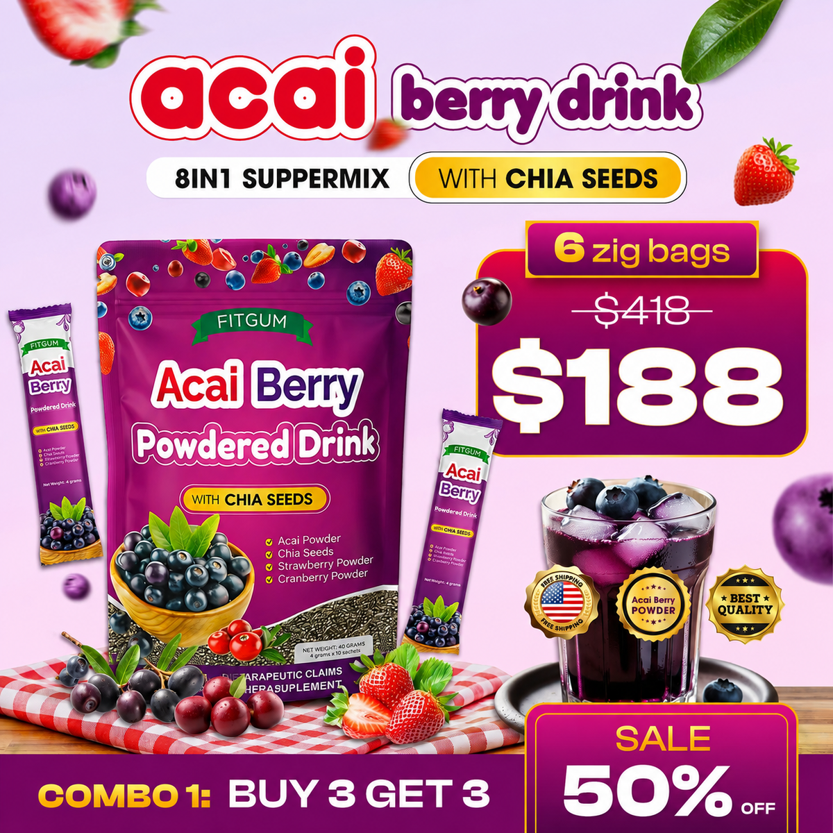 FitGum Acai Berry Combo – Buy 3 Get 3 Free | Natural Weight Management Supplement
